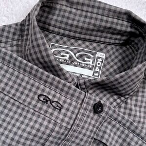 GameGuard Button Fishing Shirt Men M Gray Black Tek Check Vented Short Slve 1041